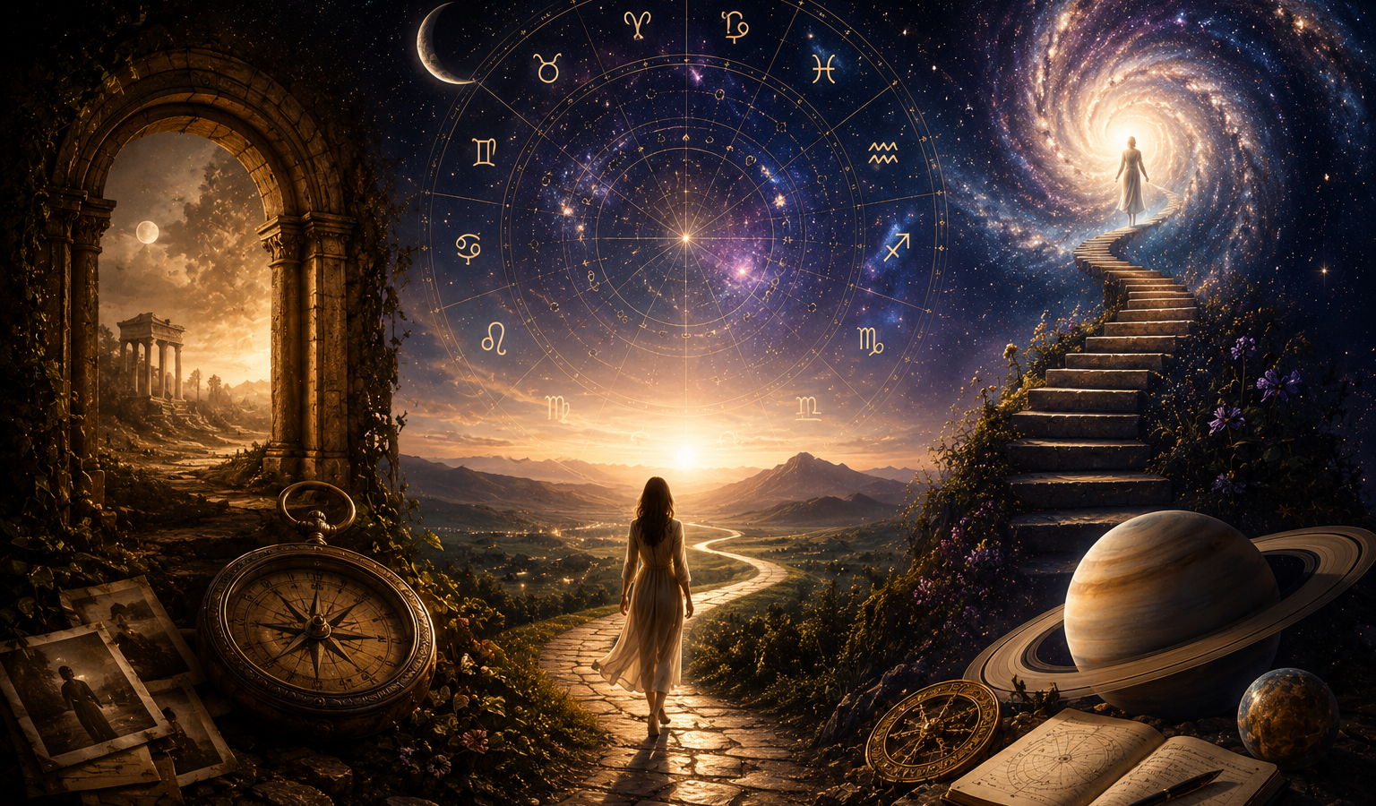 Karma ve evrimsel astroloji; Ay Düğümleri, Satürn, Plüton ve doğum haritası üzerinden ruhun gelişim yolculuğunu anlamaya odaklanır.