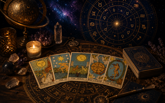 Tarot ve astroloji birlikte yorumlandığında doğum haritası, gezegen döngüleri ve tarot kartları üzerinden daha derin bir farkındalık alanı oluşur.